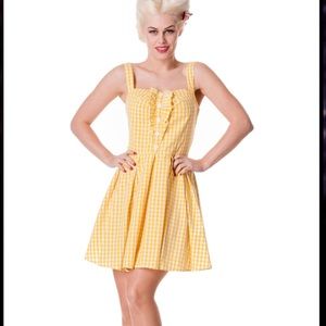 Hell Bunny Yellow Lana flared mini dress